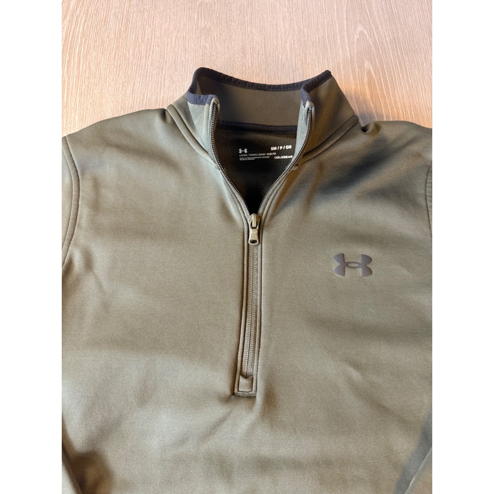 Under Armour ColdGear Mens Small Olive Green Quarter Zip Fleece Pullover Loose